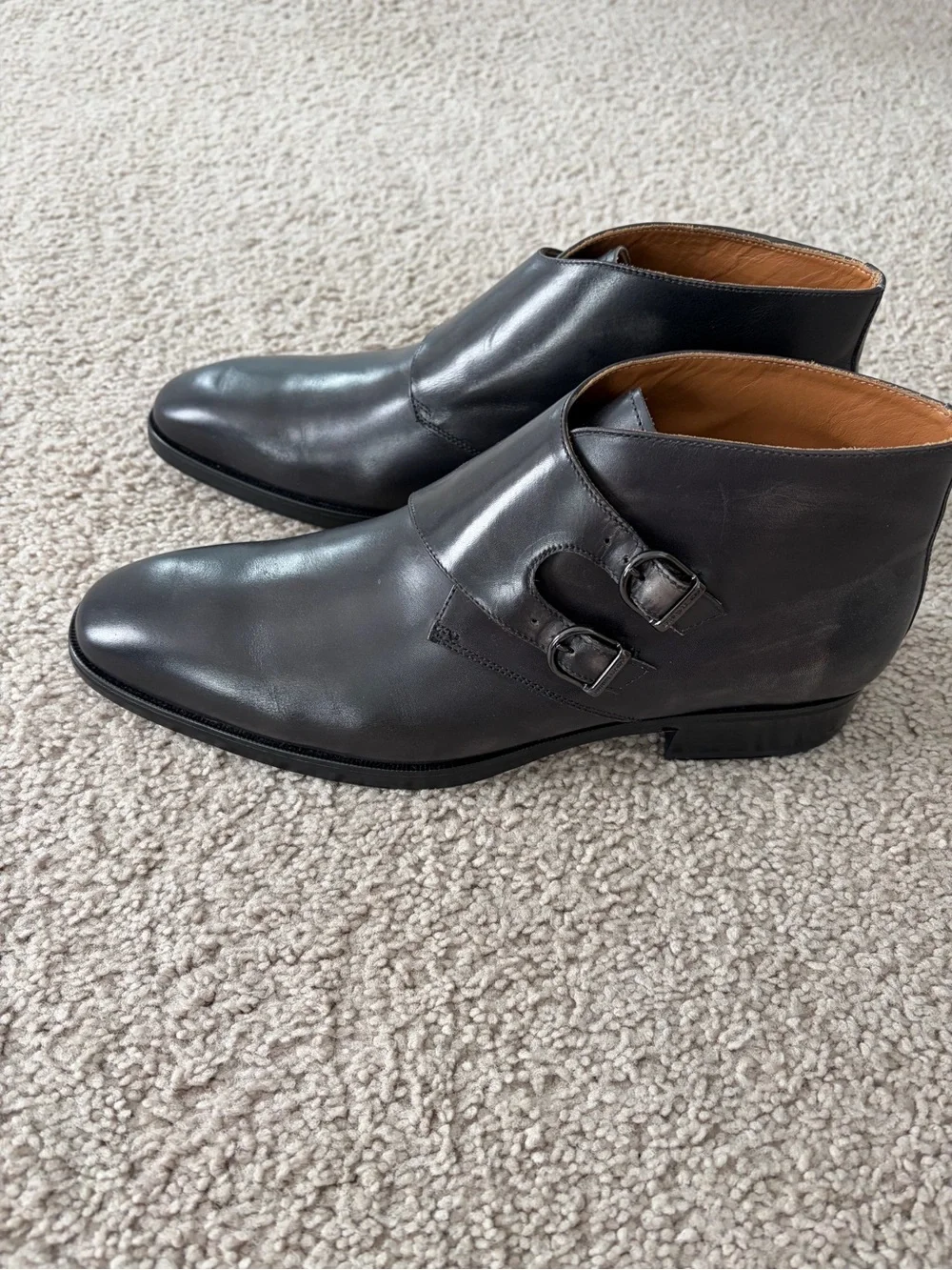 Bruno Magli Black Double Monk Strap Leather Boots Size 11 EUC